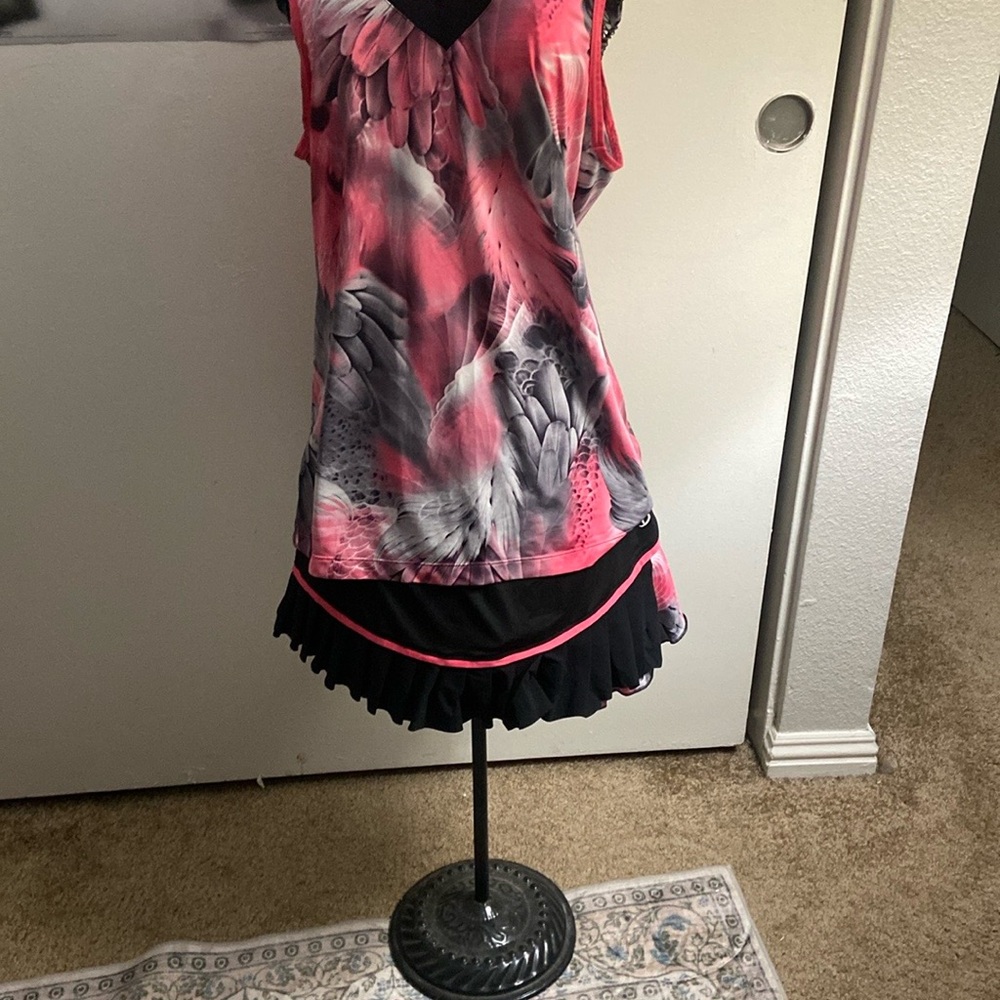 Sofibella Ruffled Asymmetrical Pink and Black Mini Skirt